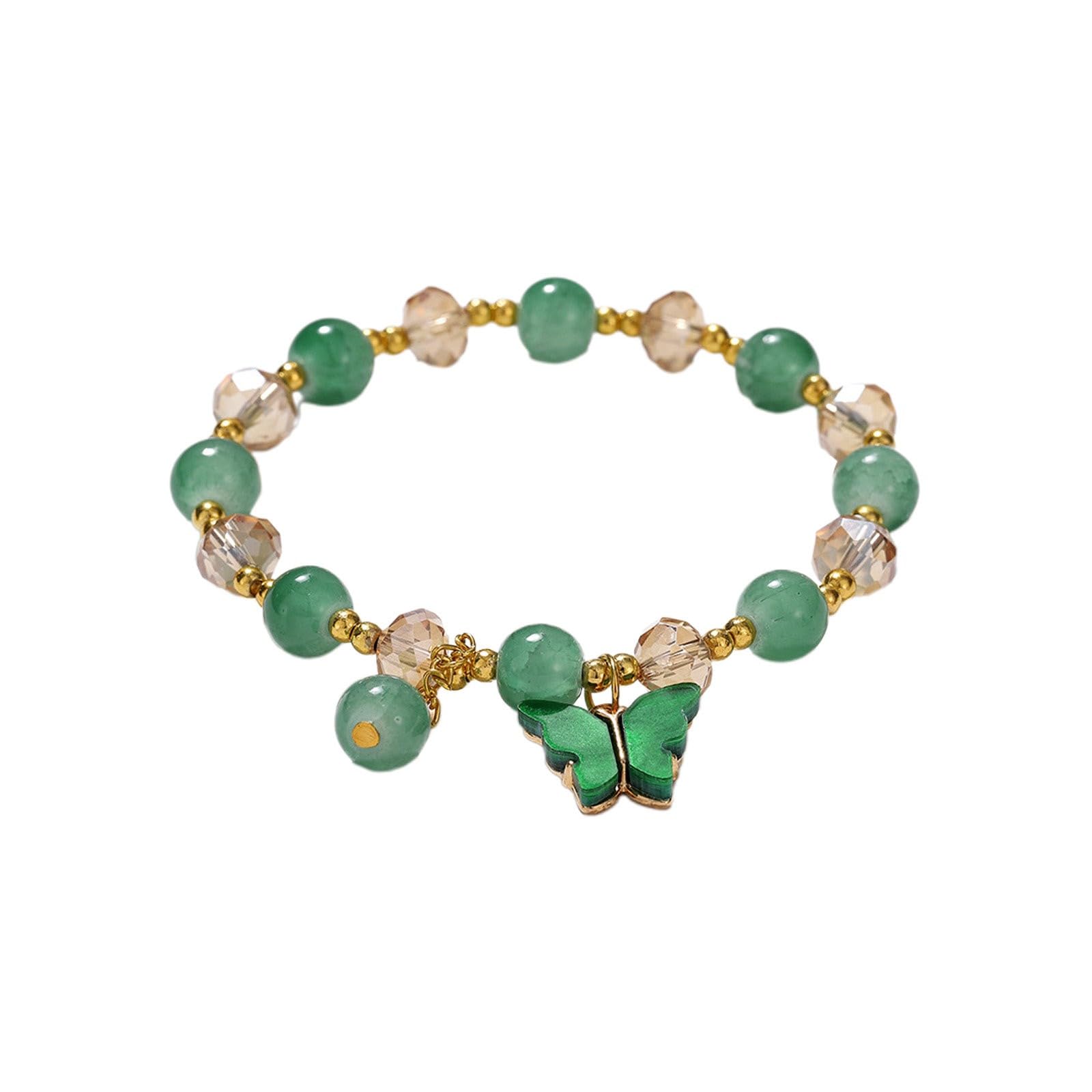 New 2024 14k Gold Plated Jade Butterfly Crystal Glass Bracelet For Women Chinese Style Jade Bead Bracelet Gifts For Her Him Wife Grandma Grandpa Mother Daughter Son Father
