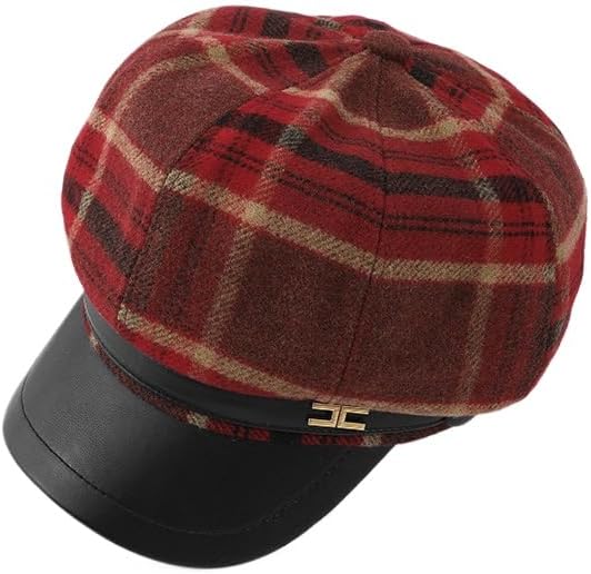 Autumn and Winter Plaid Fur Tweed Octagonal Beret, Versatile Casual Newsboy Painter's hat