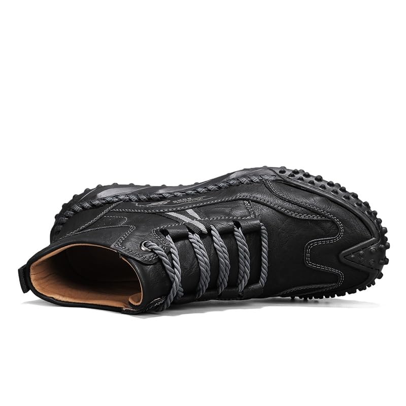 Men's Premium Leather Outdoor Sneakers, Workwear Style, Old Textured Design, Casual Walking Shoes, High Top Casual Shoes, Hiking Shoes, Hand Sewn Sole4
