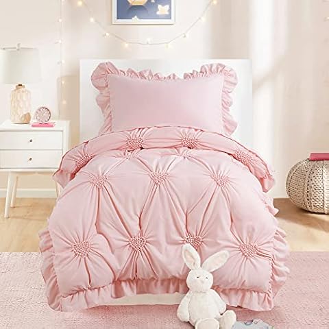HOMBYS 4-Piece Pink Princess Toddler Bedding Set Cover