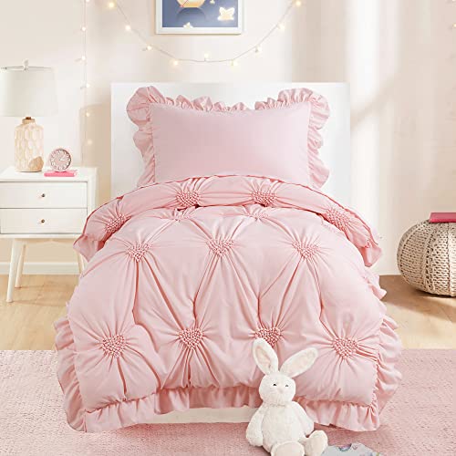 HOMBYS Pink Princess Toddler Bedding Set with Ruffles