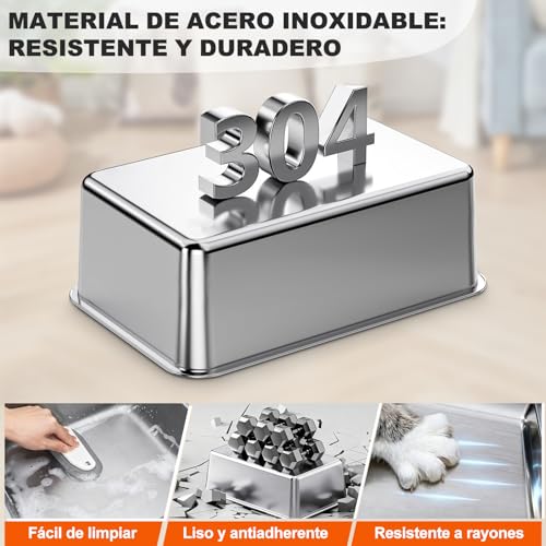 Arenero para Gato de Acero Inoxidable XL con Bordes Altos Antifugas y Accesorios - Imagen 5