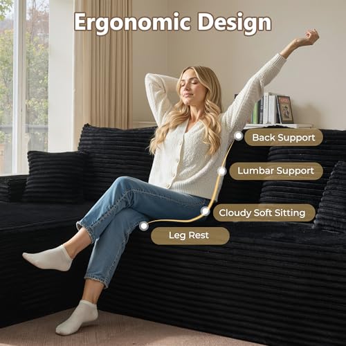 Image of HOOOWOOO Plush L Shaped Sectional Couch,97 inch Assembly Free Modern Minimalist Sofa,Boneless Corner Couch in A Box for Apartment Renting House Office(Left Chaise Black)