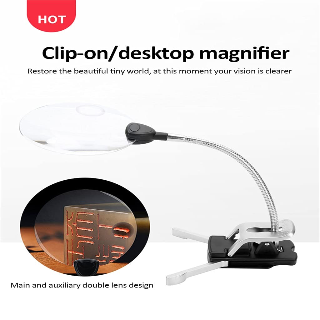 5X 10X Magnifier Iluminada Clip-en Mesa Top Escritorio DIRIGIÓ Lámpara Leyendo Lente Grande Lupa con Abrazadera Reparación