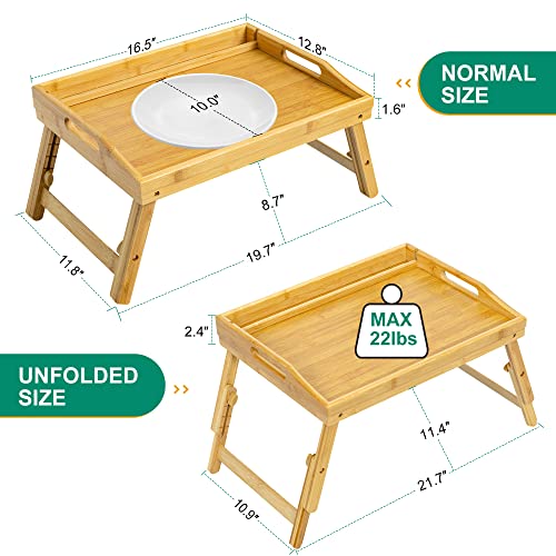 Bed Tray Table For Eating - Bamboo Breakfast Food Table With Phone Tablet Holder - Adjustable Height Serving Tray With Folding Legs On Lap Sofa - Portable Laptop Snack Platter For Bedroom Picnic #TOP6