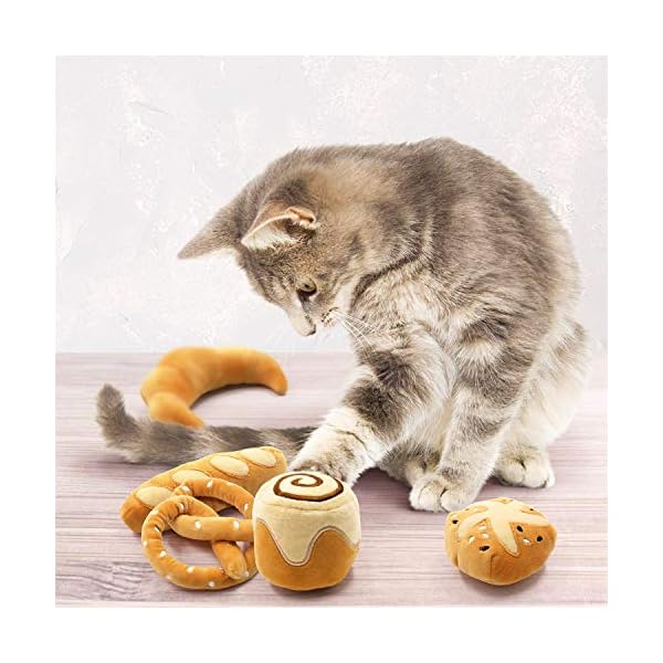 Bread catnip toys kitten interactive toys for cat lover gifts kitty chew bite kick toys supplies baguette croissant pretzel toast bun cinnamon roll plush catmint pet christmas presents set of 6 - image 5