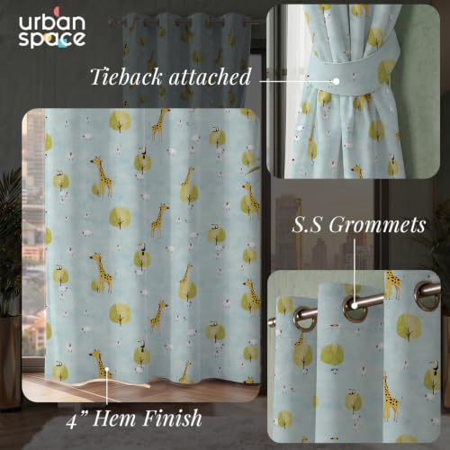 Image of Urban Space 100% Blackout Window Curtains for Kids Room | Digital Printed Nursery & Bedroom Curtain | 100% Light Blocking Eyelet Curtain with Tie Back | 1 Panel (Window - 5 Feet, Forest Friends)