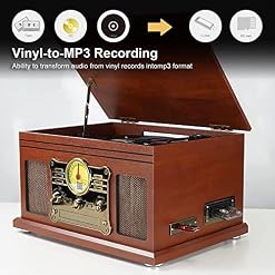 Platine Vinyle Bluetooth à Trois Vitesses et Haut-parleurs stéré, Convertisseur de Vinyle LP en MP3 avec CD, Lecteur de Cassette, Radio FM,Aux in et Prises Casque - Les Beatles, Paul McCartney, John Lennon, RIngo Starr, George Harrison Platine Vinyle Bluetooth à Trois Vitesses et Haut-parleurs stéré, Convertisseur de Vinyle LP en MP3 avec CD, Lecteur de Cassette, Radio FM,Aux in et Prises Casque – Image 3