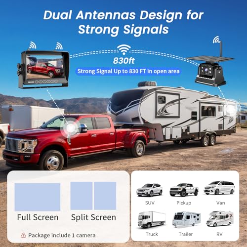 Image of Magnetic Solar Wireless Backup Camera for RV Truck Trailer - 7 inch 1080P Monitor, 1-Min Install, No Delay, 150 Rearview Camera, IR Night Vision, Auto-Sleep, Rechargeable Battery Reverse Camera