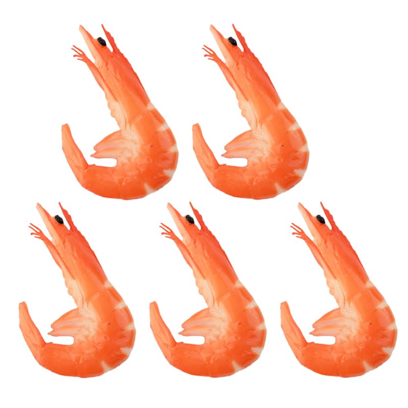 BESTonZON 5PCS Fake Lifelike Shrimp Models, Artificial Shrimp Plastic Shrimp Toy, Realistic Cooked Shrimp Plastic Food Toy Kid Toy Fake Shrimp for Home Display Party Photo Props