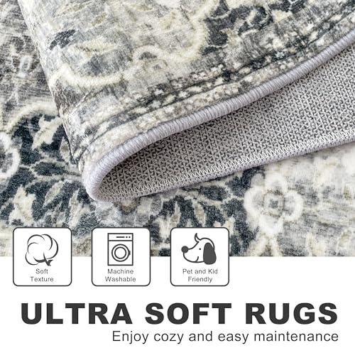 KILOCOCO 2x3 Area Rug, Moroccan Super Soft Entryway Rugs Indoor Vintage Washable Rug Non-Slip Indoor Door Mat, Accent Print Faux Wool Throw Rug for Kitchen Bedroom Entrance, Greenish Gray Beige