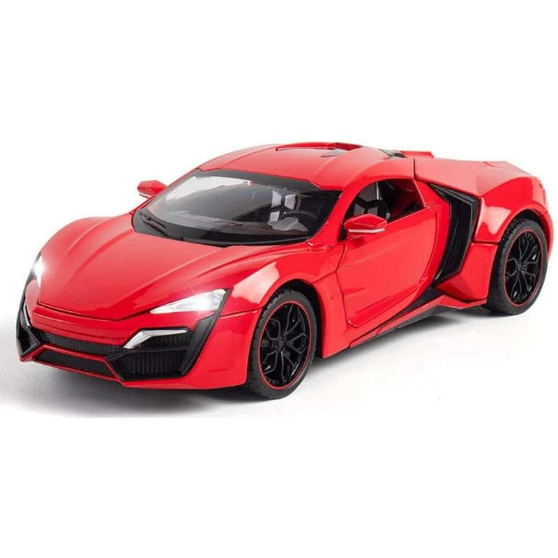 Image of Kids Model 1:24 Hyper Sport Die Cast Metal Car Pull Back Action Opening Doors with Realistic Engine Sound Lights Toy Car Gift for Boys - Black