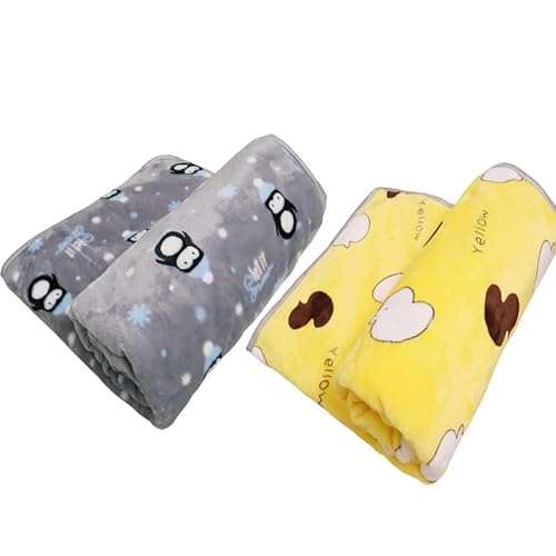 ふかふか ペットブランケット 60✕40cm 犬 猫 cat dog うさぎ 小動物 暖かい ペット用 子犬 子猫 かわいい 寝具 寝心地 やわらかい 2枚セット (ペンギン柄とひよこ柄)