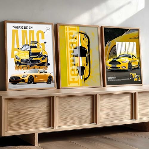Image of kotart Big Sports Cars Framed Posters Gift Items for Boys Room Wall Decoration Bedroom Living Room Office Studio Decor | Car Poster Frame for Wall Decor Set Of 3 Size (10 X 13 inch)