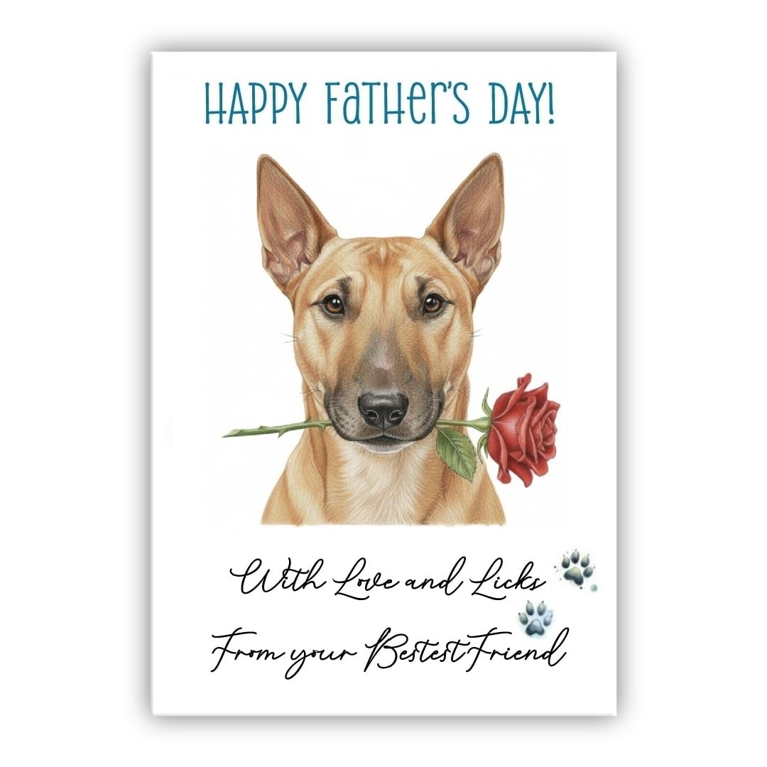 Father’s Day Card From the Dog – Cute Fathers Day Pet Card – “With Love and Licks” – Multiple Breeds Available (• Bull Terrier fawn) — image 1