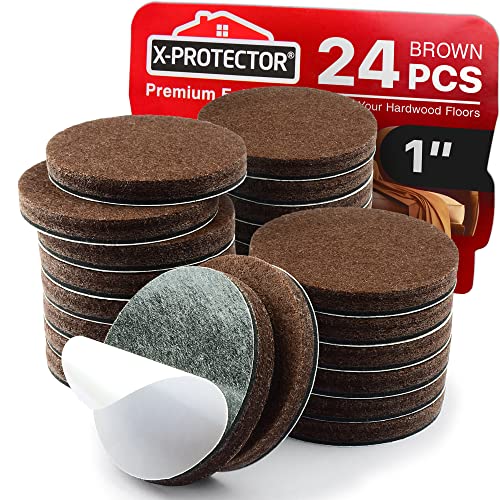 24 Heavy-Duty Felt Furniture Pads 1” 1/4” Thick X-Protector! Round Felt Pads for Furniture Feet - The Best Felt Floor Protectors for Furniture to Prevent Scratches. Protect Your Hard Floor! (Brown)