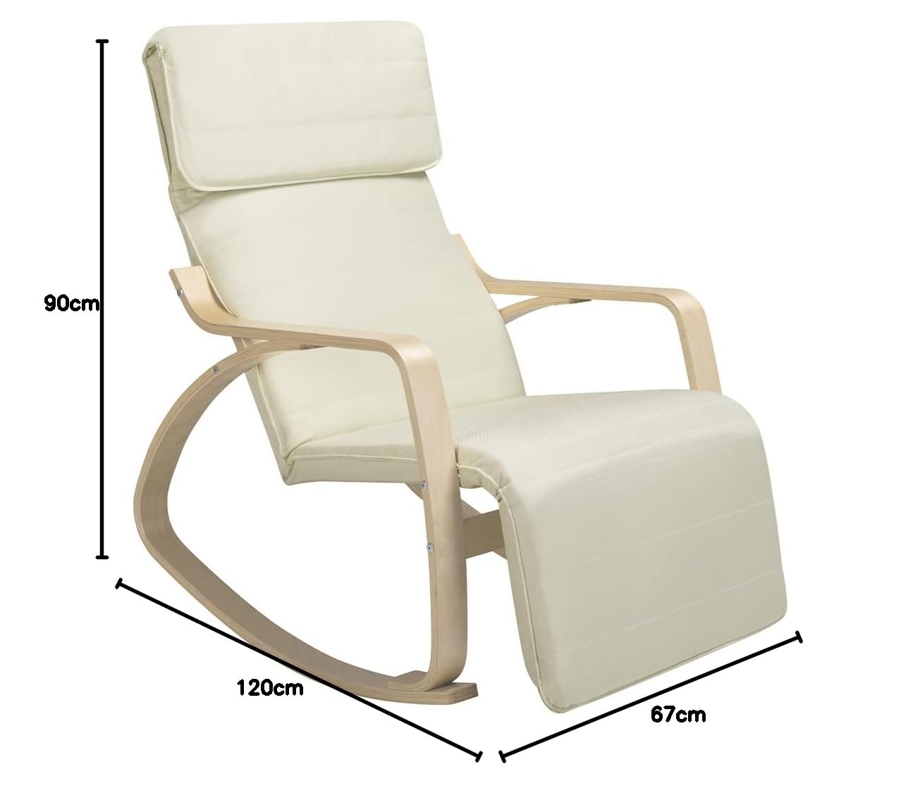 BAKAJI Sedia a Dondolo in Legno di Betulla con Rivestimento in Cotone Imbottito in Spugna Altissima Densità, Oscillante Relax con Poggiapiedi Regolabile e Cuscino, (Beige)