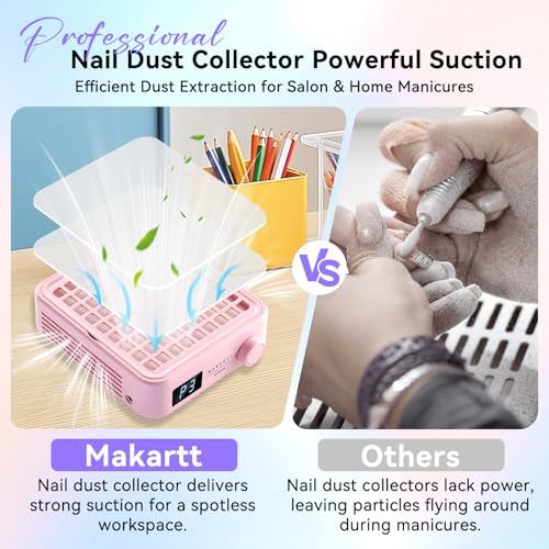 Image of Makartt Professional Nail Dust Collector - Powerful Dust Collector Nail Tech Quite Suction Machine for Acrylic Nails Manicure & Pedicure Salon & Home Use Includes 10pcs Filters & Dust Brush Pink