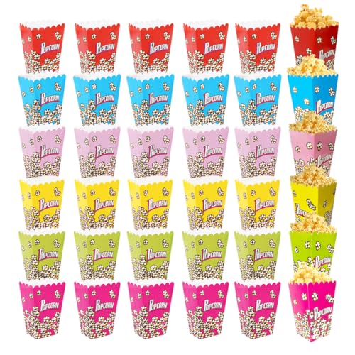 36 Piezas Cajas de Palomitas, Popcorn Boxes Caja de Bocadillos, Bolsas Palomitas Papel, Cubo Palomitas de Papel, Contenedores de Palomitas para Fiestas de Cumpleaños, Multicolore