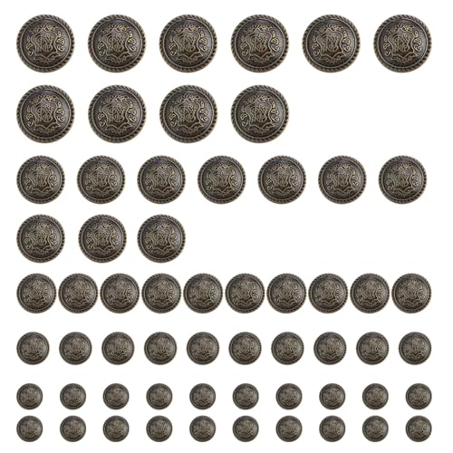 DEANKEJI Botones, 60 Piezas 5 Tamaños Diferentes Botones Decorativos, Chapado en Bronce Antiguo Metal Botón Conjunto, Adecuado para Trajes, Chaquetas, Uniformes, Abrigos