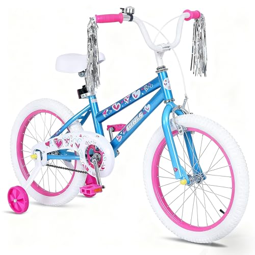 LUCKPRO Kids Bike for Girls - 18 20 Inch Bicycle with Removable Training Wheels | Streamers | Coaster Brake | Free Balance to Pedal | Easy Learning | Multiple Colors for 3-12 Years Old Kids（Blue）