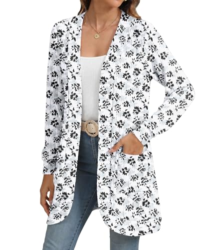 Image of YSYOKOW Cardigan Sweaters for Women Long Sleeve Open Front with Pockets | Long Cardigans for Women Lightweight Soft Casual Dressy Loose Fit Cardigan Sweater with Pockets for Work and Office