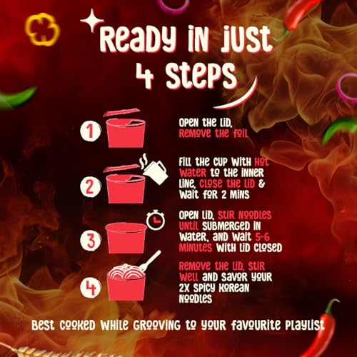 Image of WickedGud Korean Cup Noodles, Fiery 2X Spicy, 69g, No Palm Oil, Vegetarian, Pack of 2