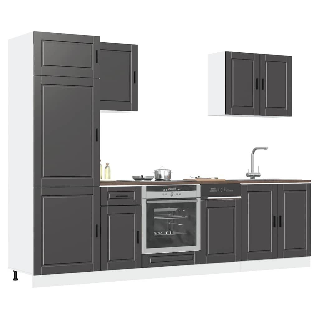 IKAYAA Mueble de Cocina 7 Piezas Kalmar, Cocinas Completas, Muebles Modulares, Armario Inferior de Fregadero, Armario Colgante para Horno Negro