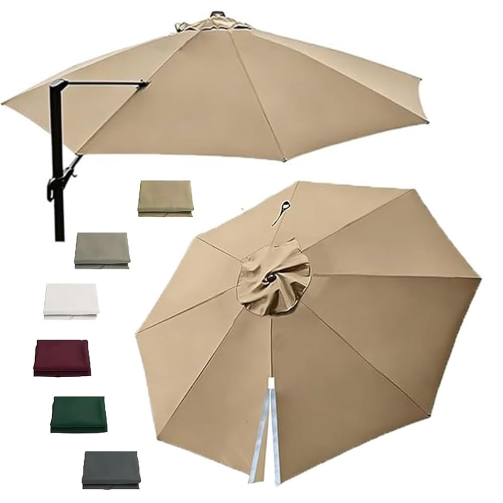 10/11/11.5ft Cantilever Parasol Replacement Canopy Round, Outdoor Offset Umbrella Top Cover, Parasol Canopy Cover For Patio(Khaki,350cm/11.5ft)