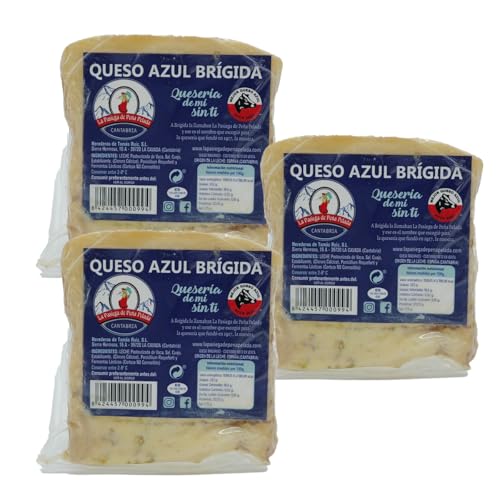 LA PASIEGA DE PEÑAPELADA Queso Azul Brígida, PACK 3 Cuñas 350 gr (aprox) Al vacío - Sabor Intenso y Cremoso - Elaborado con Leche Pasteurizada de Vaca - Calidad Artesanal Española