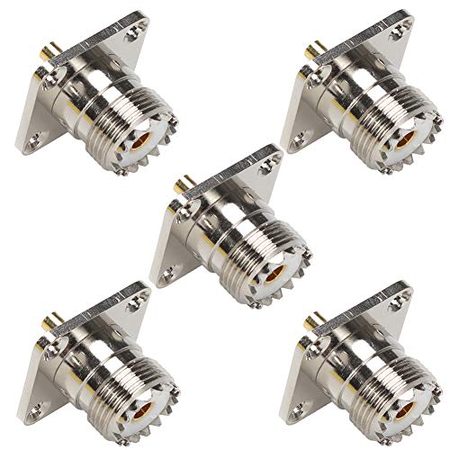 TLS.eagle UHF Connector SO239 Female to PL259 Male RF Coax Cable Adapter 4-Hole Panel Chassis Mount Flange Panel Mount Adapter with Solder Cup Pack of 5