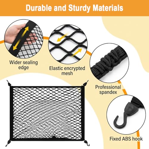 Image of STHIRA Elastic Bungee Cargo Net Car Trunk Shipping Net Mesh Double Layer Stretchy Tie-Down Net with Hooks, Expandable Cargo Mesh with Mounting Accessories, 80x60cm-180-120cm