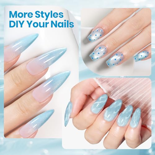Image of Beetles Crystal Ocean Blue Cat Eye Gel Nail Polish - 15ML Summer Light Blue Gel Polish Cat Eye Glitter Magnetic Translucent Glassy Effect Soak Off UV Nail Art DIY at Home Manicure Gift for Women