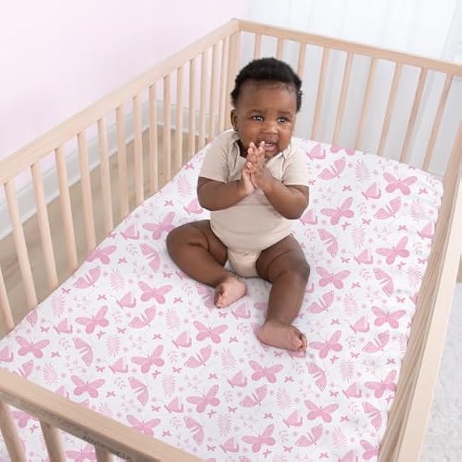 The Peanutshell 4-Pack Fitted Crib Sheet Set - Super Soft & Breathable Baby Girl Crib Sheets, Nursery Decor, Fit for Standard Mattress Cover- Butterfly