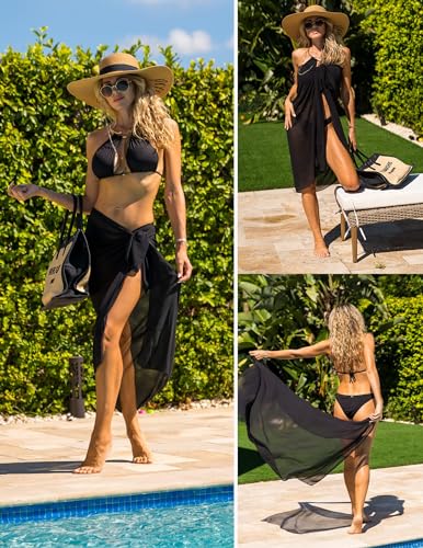 Image of Ekouaer Women Sarong Swimsuit Coverups Chiffon Long Bikini Wraps Sheer Beach Bathing Suit Cover Up