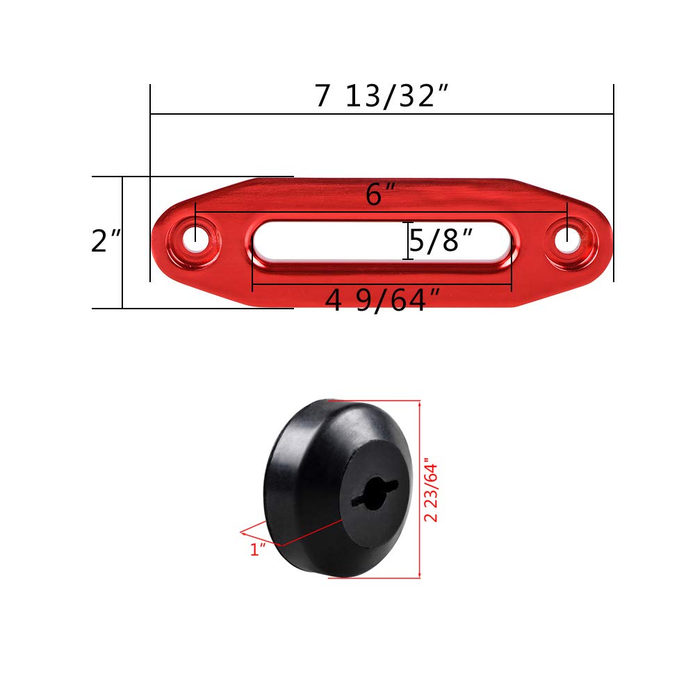 amopacorp Set Anodized Red Hawse Fairlead and Rubber Stopper for Car SUV ATV UTV Truck Off-Road 6