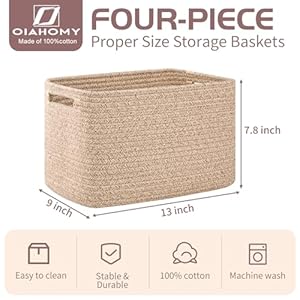 OIAHOMY 4 Pack Storage Baskets for Organizing, Cube Storage Bins for Shelves, Rectangle Storage Baskets With Handles, Woven Baskets for Storage, 12.7''Lx9''Wx7.8''H, Brown OIAHOMY 4 Pack Storage Baskets for Organizing Cube Storage Bins for Shelves Rectangle Storage Baskets With Handles Woven Baskets for Storage 127Lx9Wx78H Brown