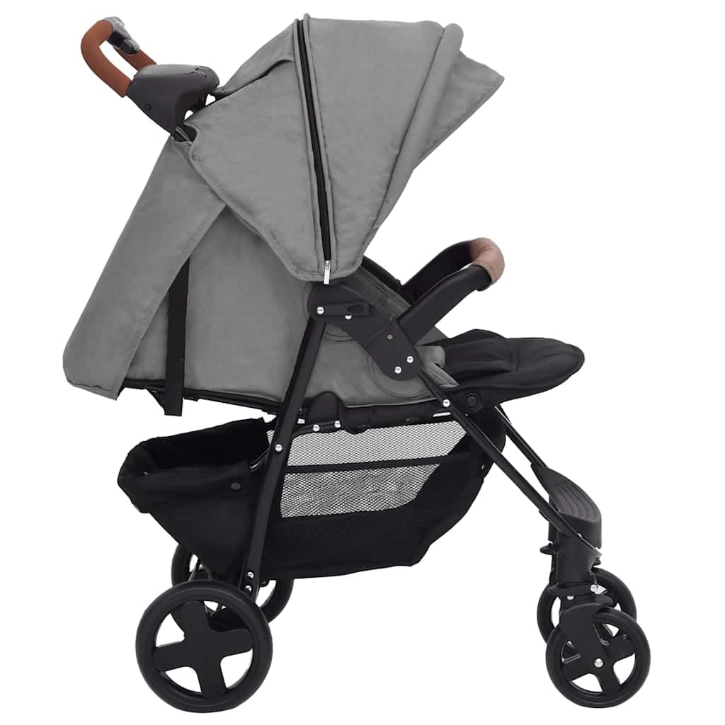 vidaXL Carrito de Bebés 2 en 1 Cochecito Sillita Silla de Paseo Corredor Infantil Canasta Niños Ajustable Dosel Plegable de Acero Gris Claro
