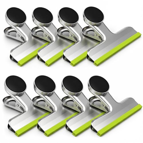 Image of Magnetic Chip Clips, Stainless Steel Chip Bag Clips with Strong Magnet and Silicone Cover, Heavy Duty Food Bag Clip for Kitchen Storage, 8 Pack Green, 3 Inch