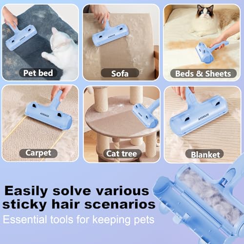 Image of ACE2ACE Pet Hair Remover Roller, Reusable Animal Hair Removal Brush for Dogs and Cats, Self Clean Pet Fur from Carpet, Furniture, Rugs, Laundry, Clothes and Bedding, Sofa, Azure