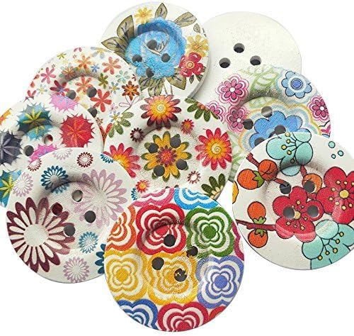 Chenkou Craft 20pcs 2" (50mm) Round Flower Wood Buttons 4 Holes Craft Sewing Button (50mm)