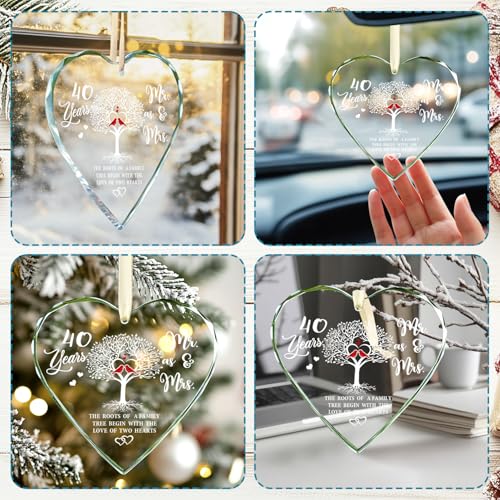 Image of 40th Anniversary Ornament 2024 - Heart Crystal Glass 40 Years of Love Keepsake for Christmas Tree - Perfect 40th Wedding for Couples and Parents