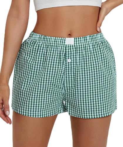 NUFIWI Women Y2k Pajamas Shorts Striped Cute Pj Short Pants Gingham Lounge Shorts Sleep Bottoms Elastic Waist Boxers