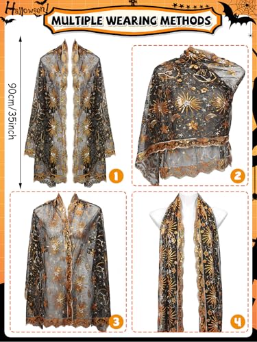1920s Shawl, Scarf Gold Black Glittering Outfits Wraps for Women Halloween Party Holiday Costume Accessories2