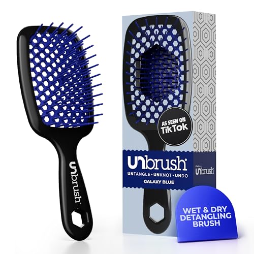 FHI Heat UNbrush Detangling Brush for Pain-Free Brushing on All Wet or Dry Hair Types — Durable DuoFlex Anti-Static Bristles, Lightweight Handle, Vented Hair Brush, Galaxy Blue