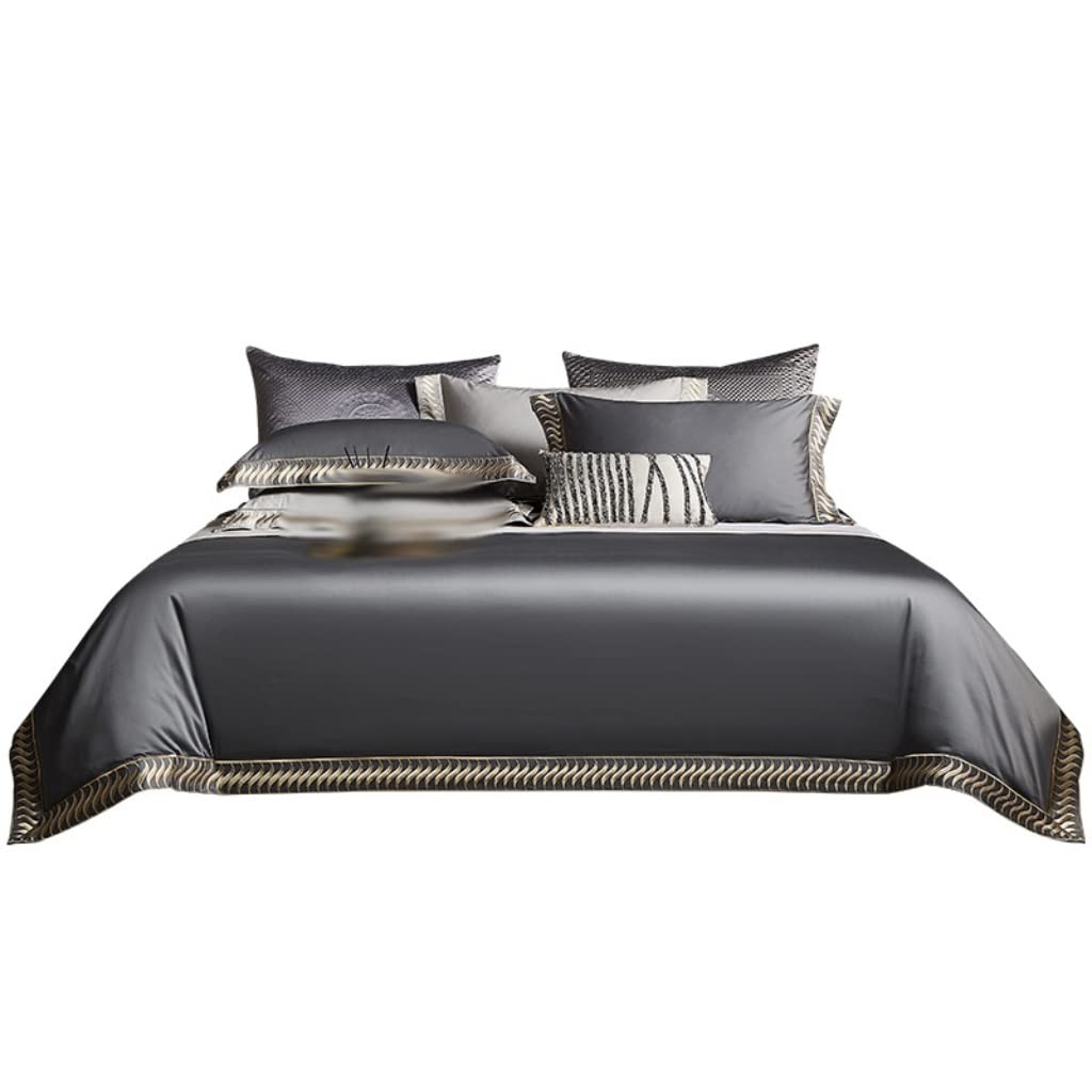 Graue Bettwäsche, Heimtextilien-Bettwäsche, bunter Jacquard, vierteiliges Villa-Set, 200 x 230 cm (D 220 x 240 cm)