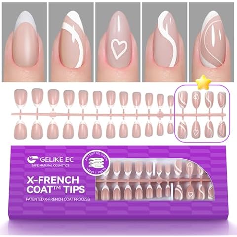 French Tip Press On Nails: Gelike ec 150Pcs Medium Almond French Gel X Nail Tips,Long Lasting Fake Nail,3 in 1 Pre-Designed Press On Nails Short for Nail Art DIY Halloween Gifts,Apricot Cover