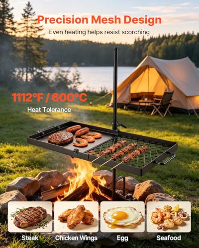 Image of VEVOR Heavy Duty Swivel Campfire Grill, 24 inch Camping Grill Grate & Griddle