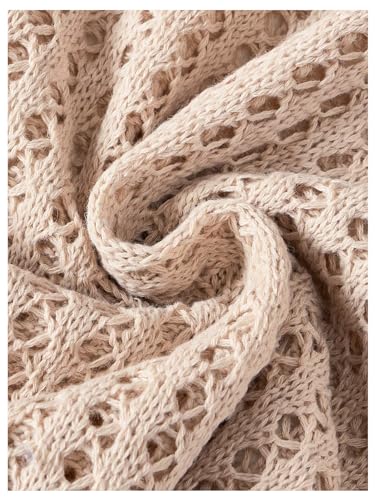 Image of Milumia Women's Crochet Short Sleeve Sweater Hollow Cap Sleeve Pullover Knit Top Khaki Medium