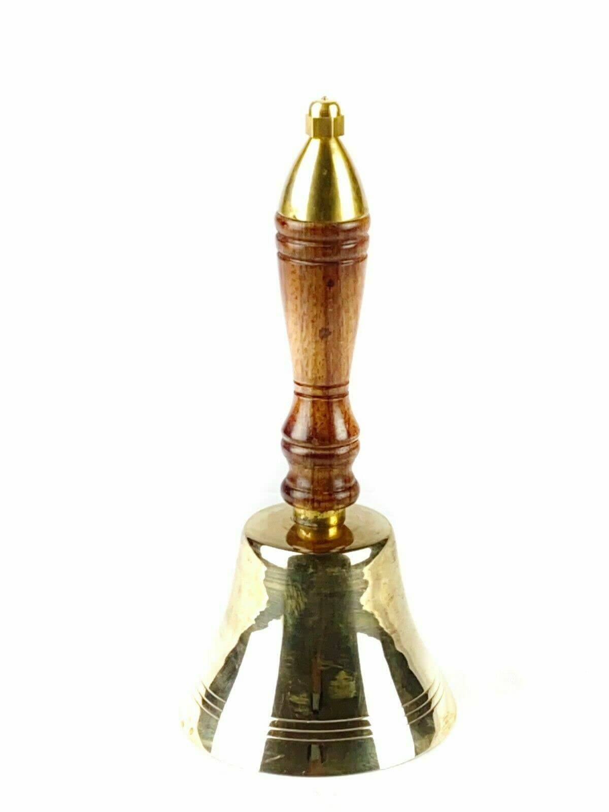 19 cm Brass School dinner Hand Reception Bell With Wooden Handle